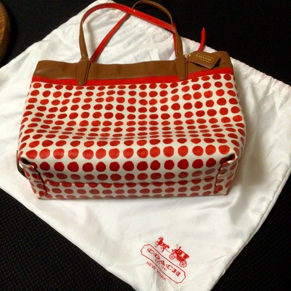 Coach Handbags - COACH red leather DOTS tote 🔴